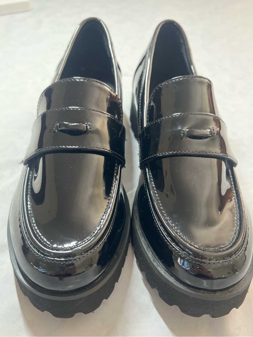 Jones New York Priscilla Black Patent Chunky Playform Loafers, Pre-Owned, Us 7